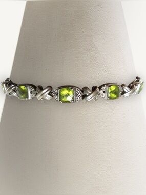 Diamond & Peridot Sterling Silver Bracelet 10 ctw Stamped 925